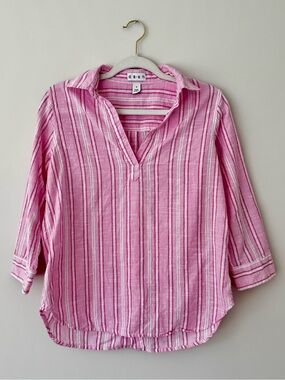 Dash Clothing 100% Cotton Button Down Back Striped Top, Pink – Size Small